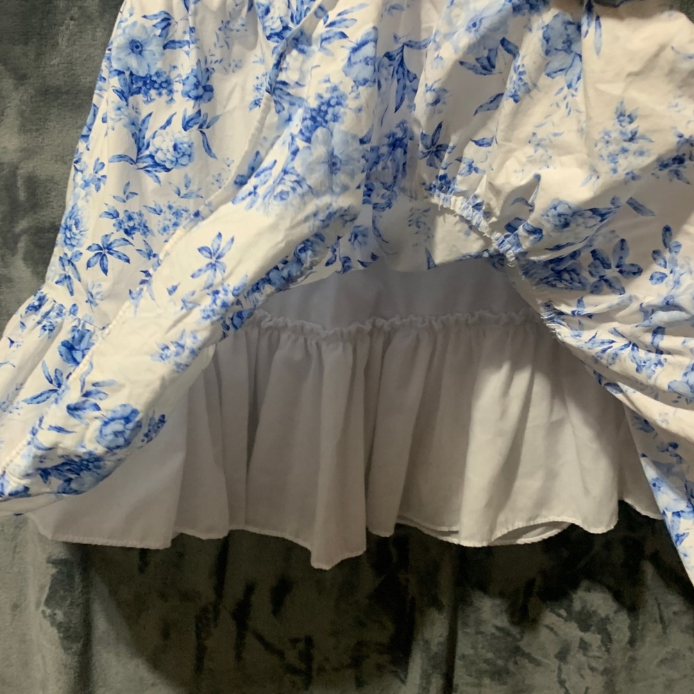 Bonnie Jean Dress Girls 6X R3-13396-HV Blue Floral Ruffle Crochet Lace EUC - Picture 3 of 16